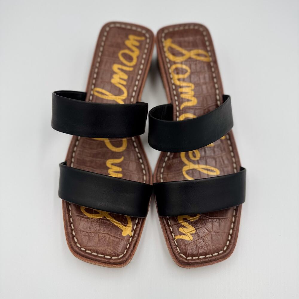 Sam Edelman Vena Black Leather Cork Wedge Slide Sandal Double Strap 8.5 EU 38.5 - Picture 14 of 16